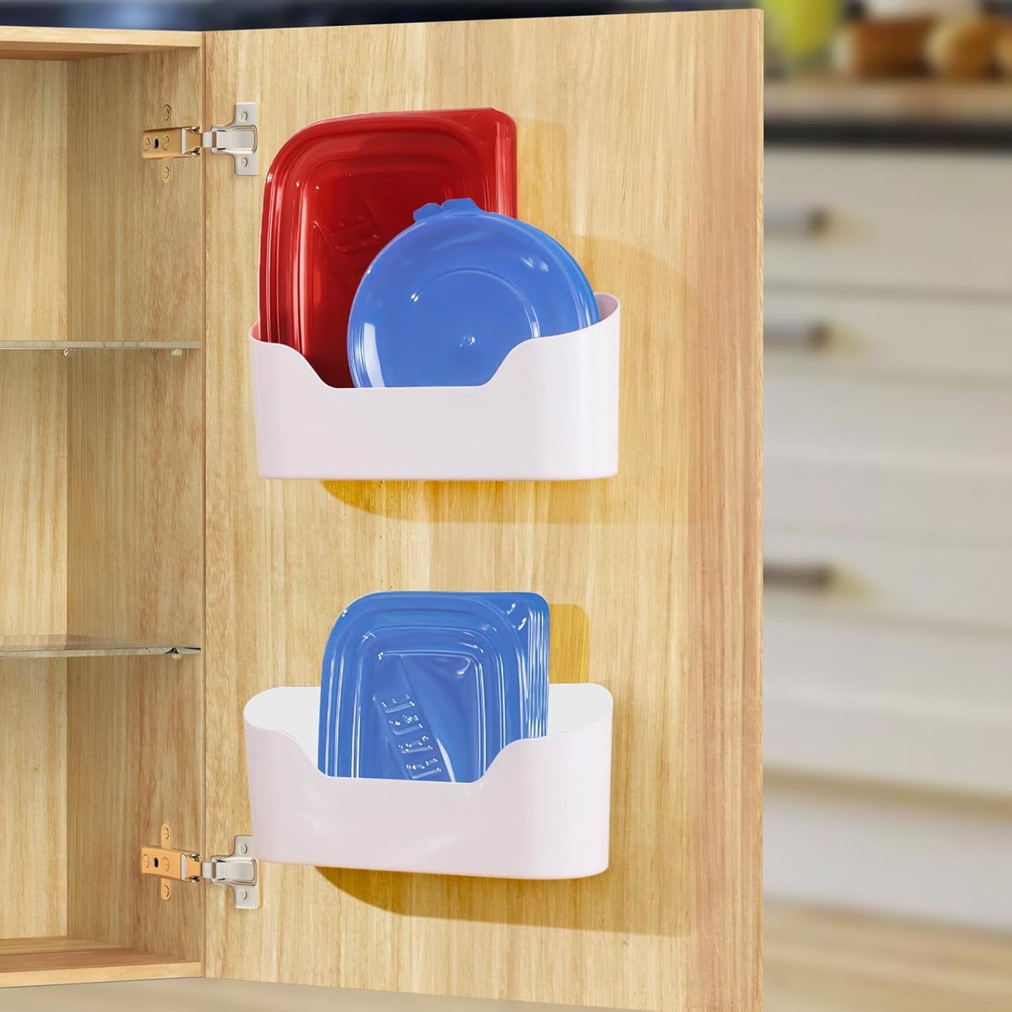 2 Pack Lid Organizers Inside Cabinet, No Drilling Adhesive Over Door Organizer