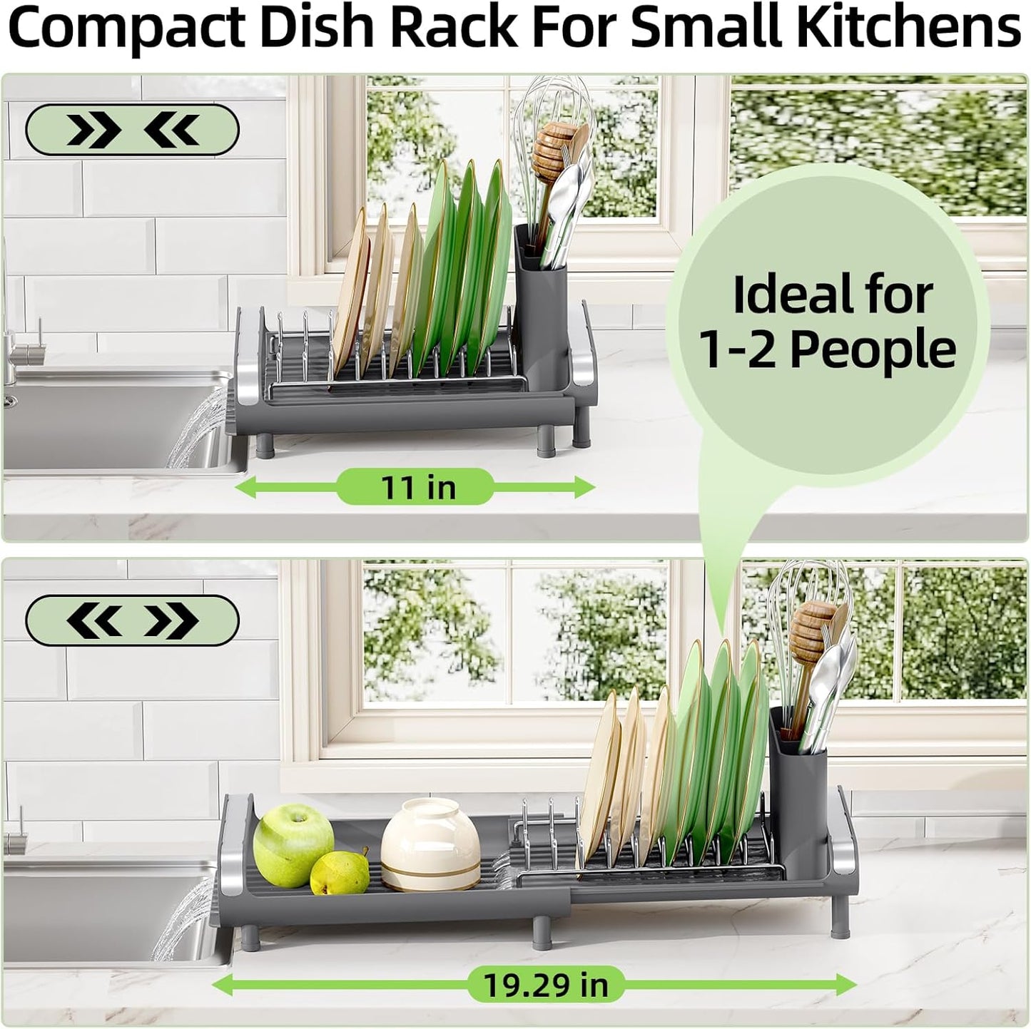 Small Dish Drying Rack, Mini Expandable Compact Dish Rack