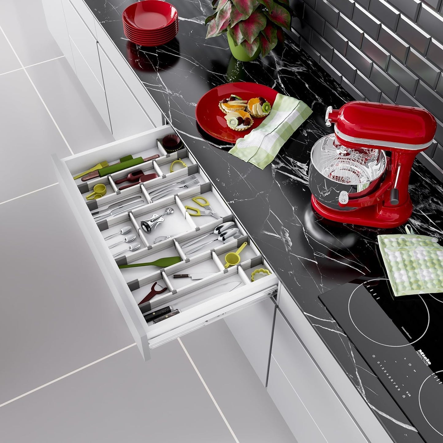 Aluminum Drawer Organizer for Kitchen Utensils Silverware Flatware 9 Dividers Set | MEDIUM | UPGRADED VERSION