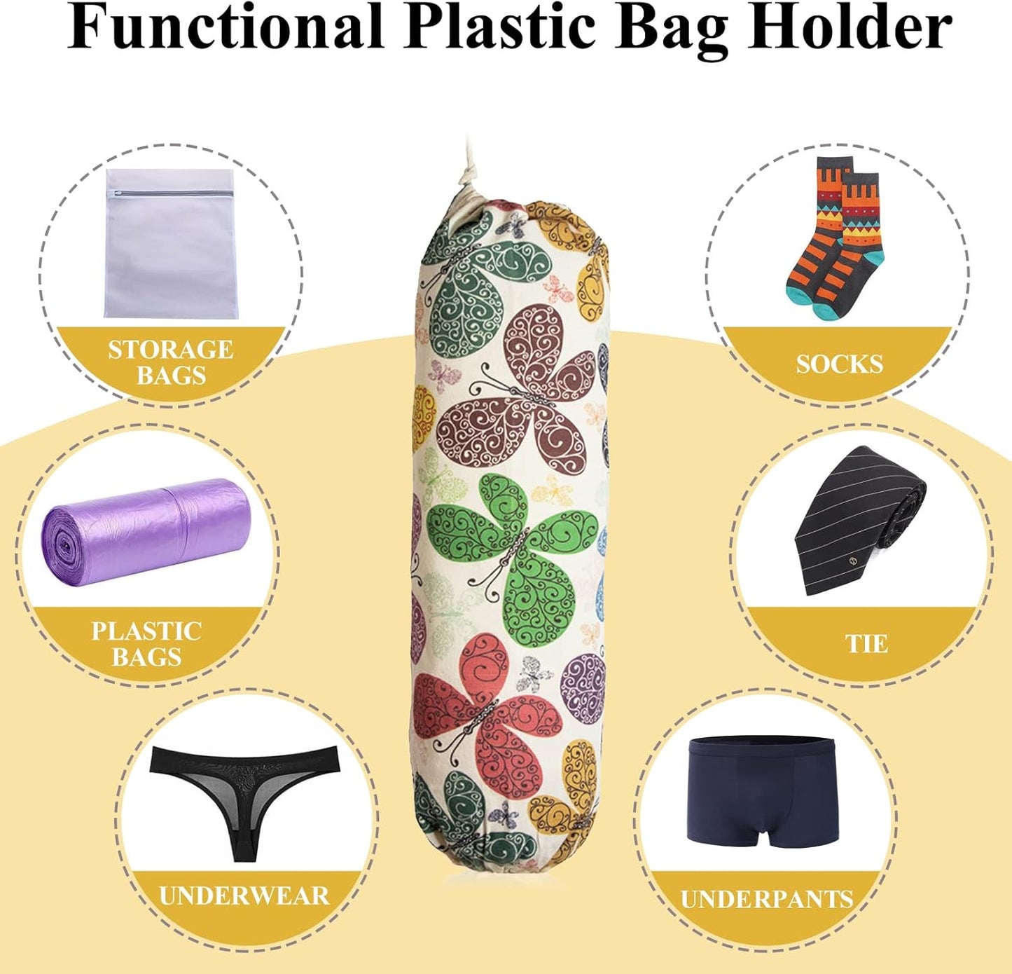 Plastic Bag Holder, Wall Mount Grocery Bag Organizer Dispenser