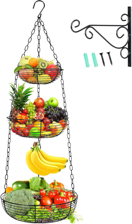 3 Tier Hanging Fruit Basket with Banana Hook