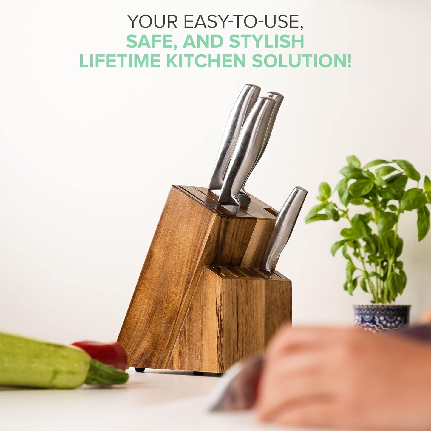 Acacia Wood Kitchen Knife Block - 15 Slots Knife Holder