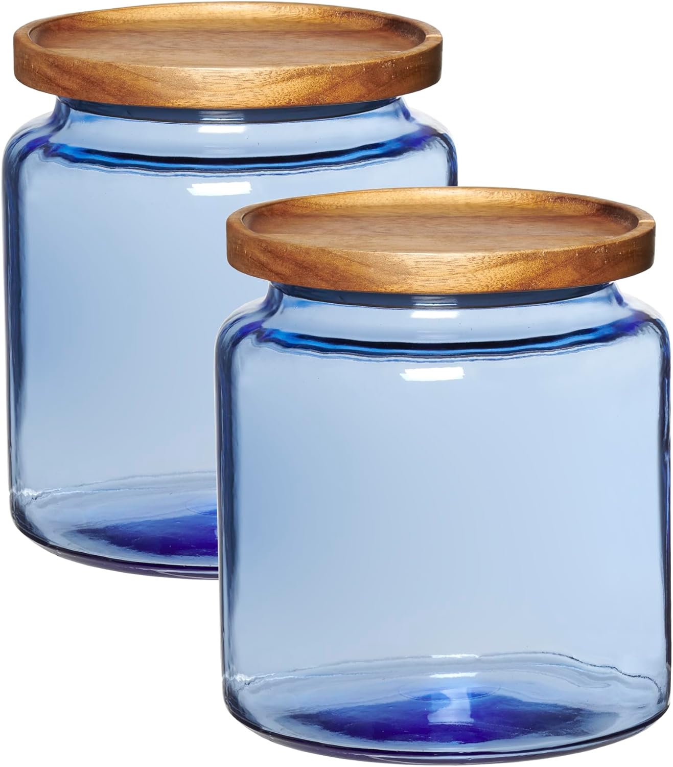 Coastal Blue Montana Jar set with lids (2-piece, 96-ounces, acacia wood lid)