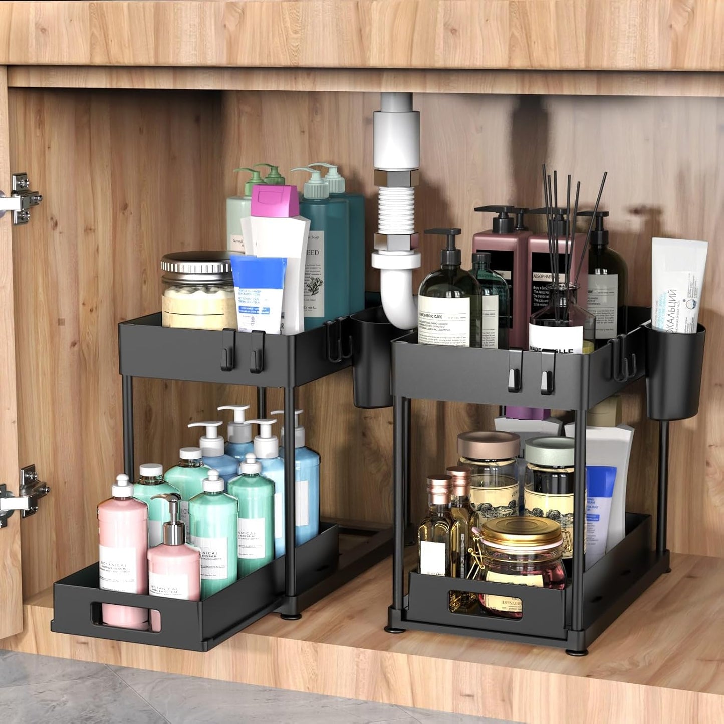 2 Pack Under Sink Organizer with Pull-Out Drawer, 2-Tier Cabinet Storage for Kitchen & Bathroom
