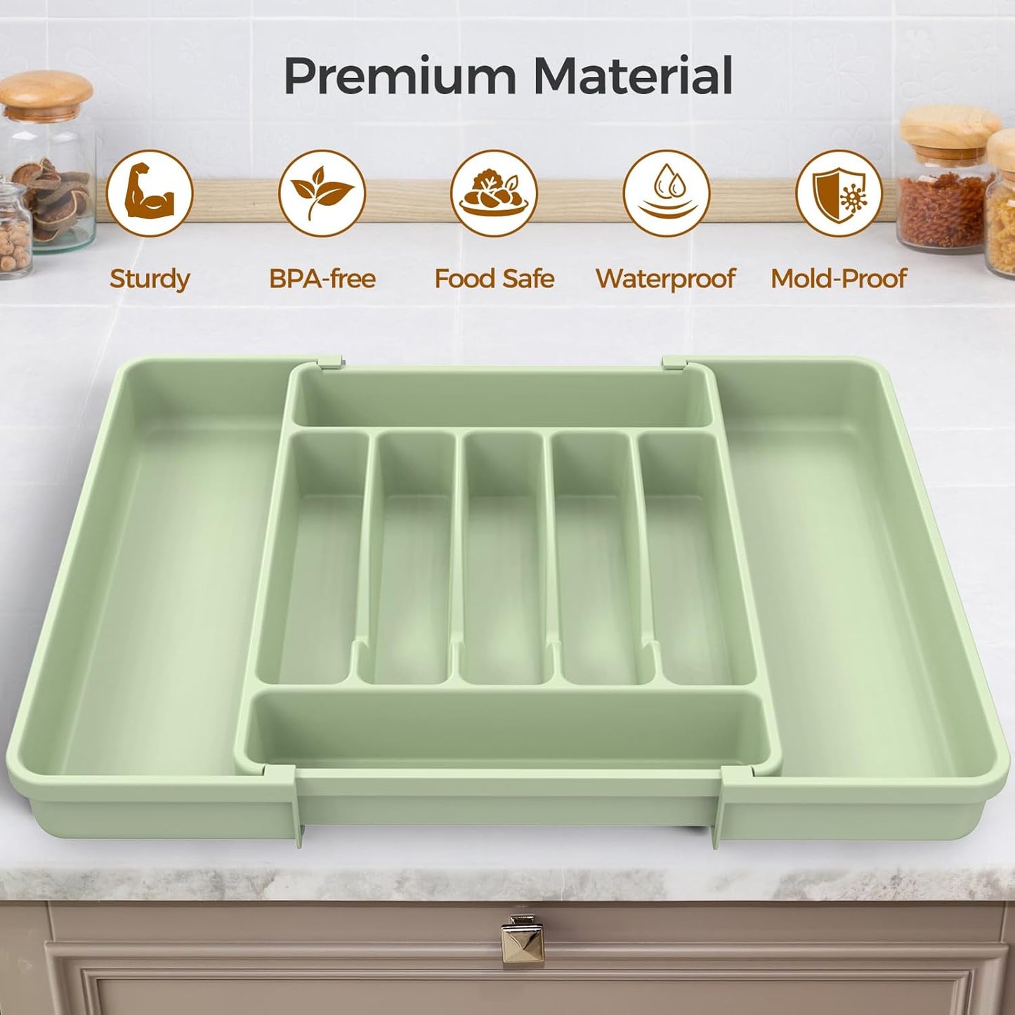 Extra Large Expandable Silverware Organizer, BPA-Free Food-Safe Cutlery Flatware Organizer