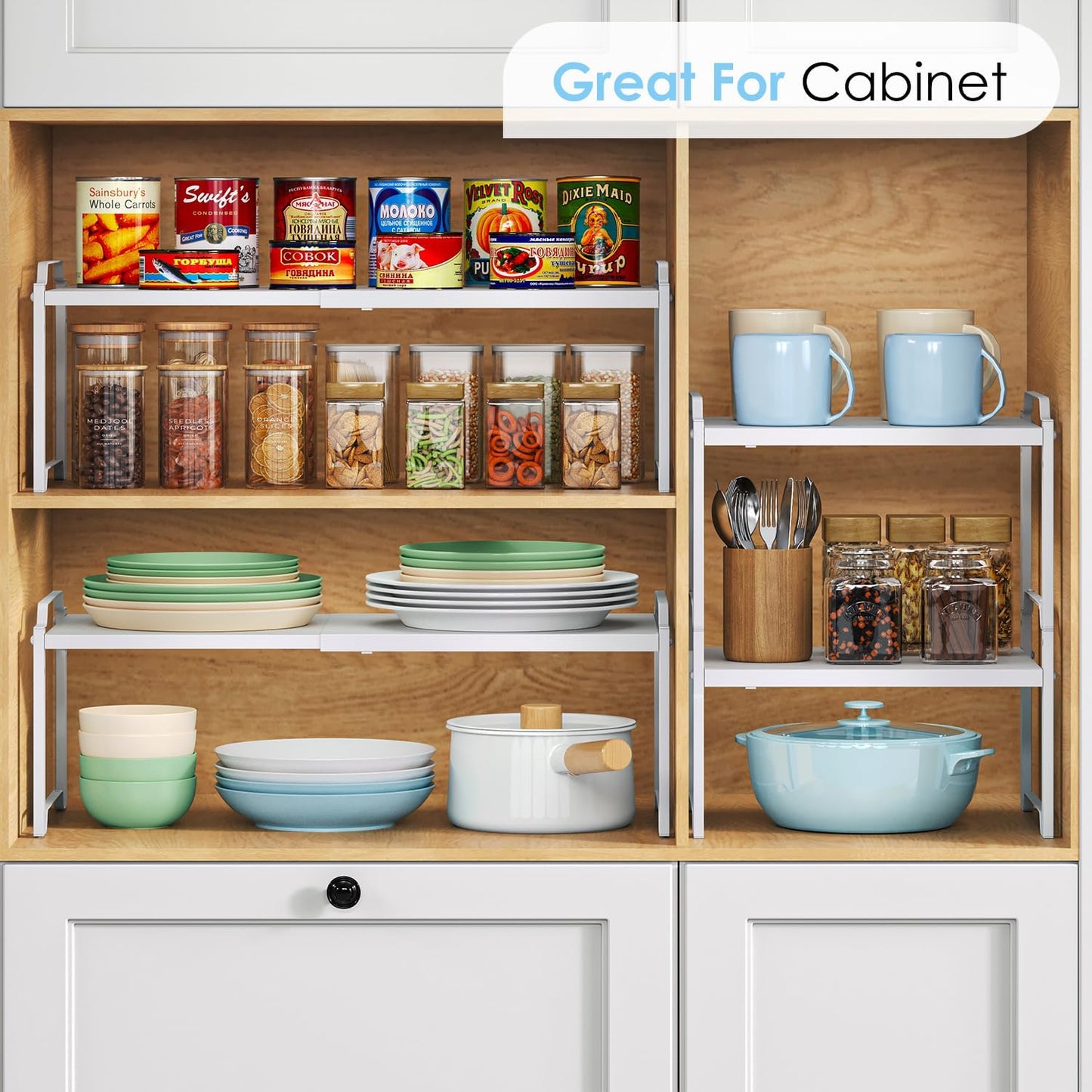 2 Pack 11” Width Expandable Kitchen Cabinet Organizer Shelves