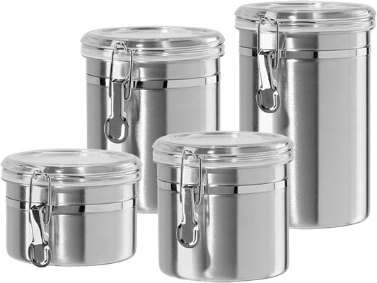 Set of 4 Stainless Steel Kitchen Canisters - Airtight Clamp Lid