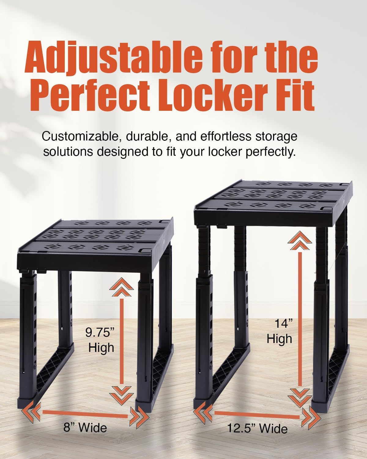 Locker Organizer Shelf， Adjustable Width and Height, Stackable, Ideal Locker Shelf for School