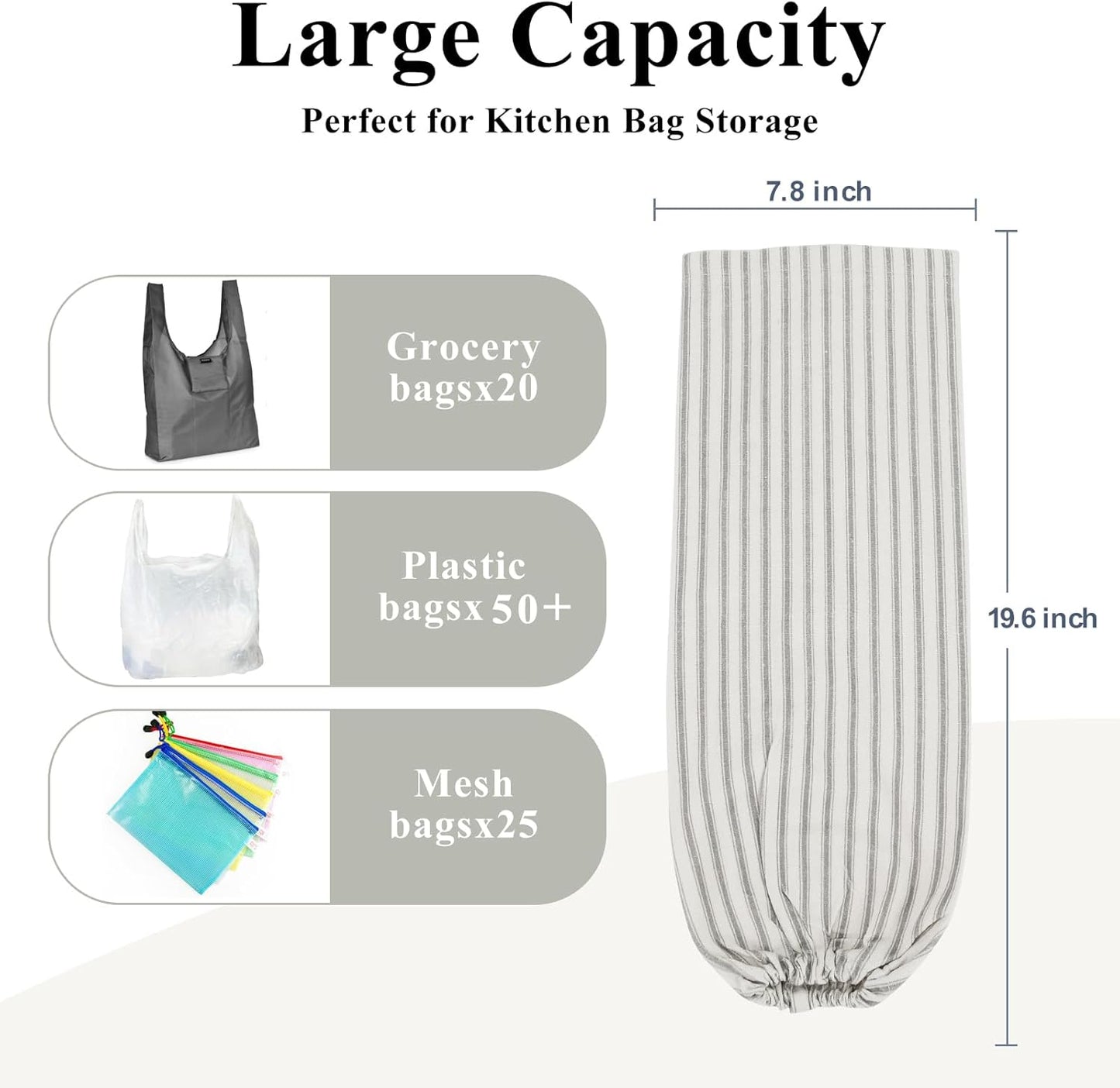 Plastic Bag Holder, Wall Mount Grocery Bag Organizer for Home Kitchen Pantry Decor (Grey)