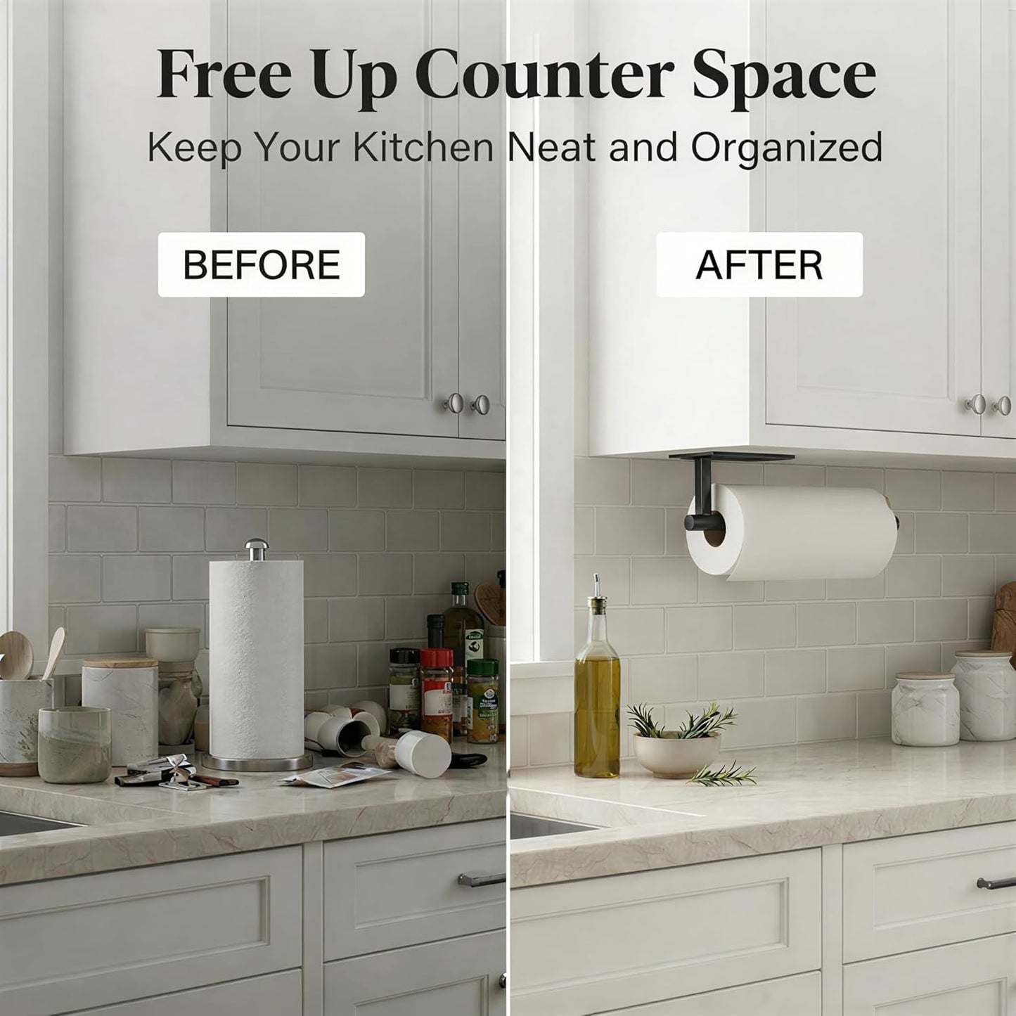 Paper Towel Holder Under Cabinet, Self Adhesive or Screw Mount