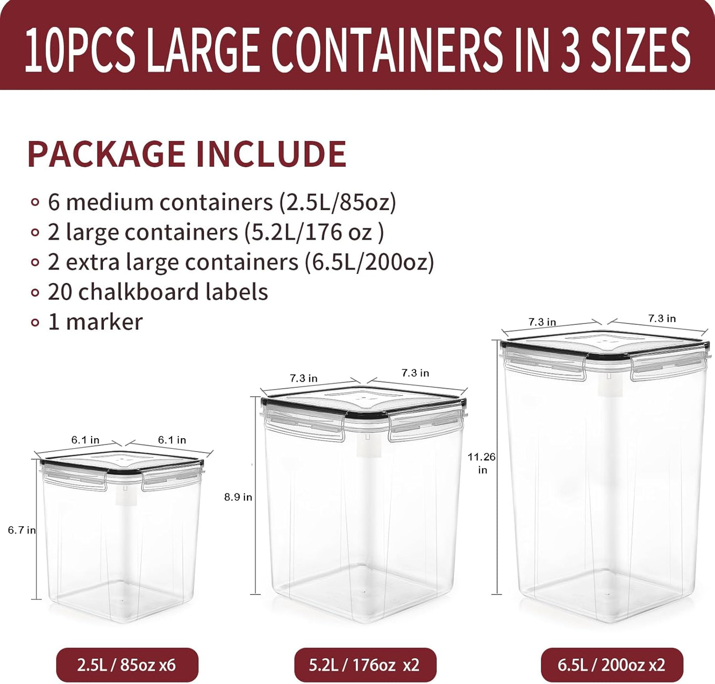 Large Airtight Food Storage Containers with Lids, 10PCS Plastic Cereal Storage Containers