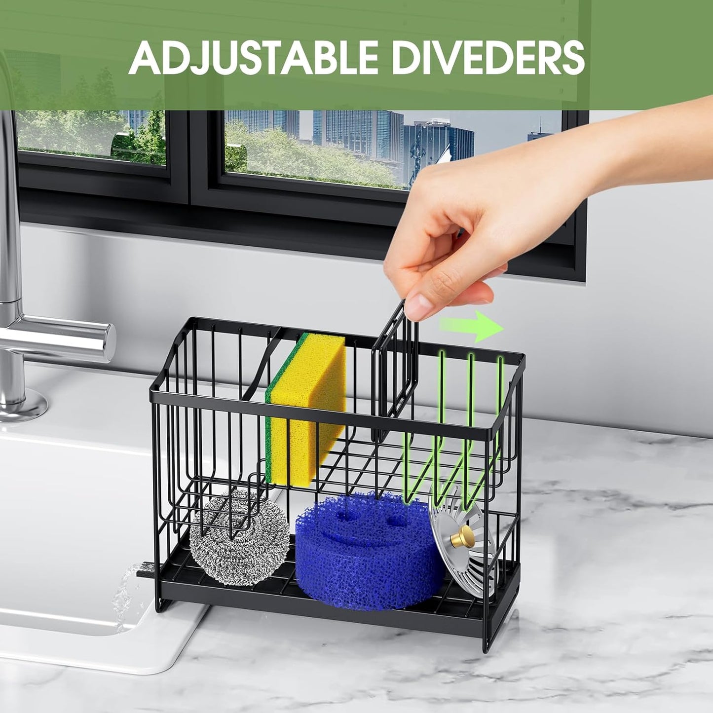 Kitchen Sink Caddy, 2-Tier Self-Draining Sponge & Dish Brush Holder