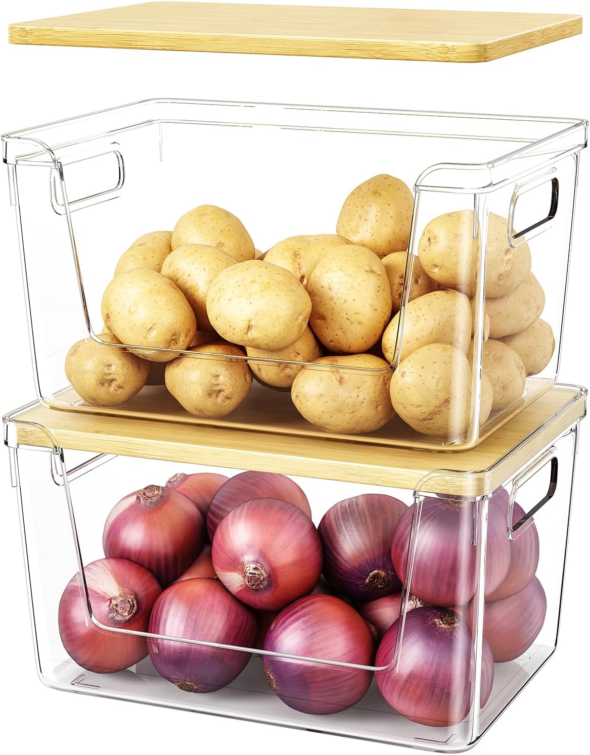 2 Set Pantry Organizer and Stackable Storage Kitchen,Sturdy and Durable Storage Basket for Potato