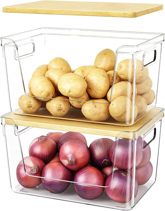 2 Set Pantry Organizer and Stackable Storage Kitchen,Sturdy and Durable Storage Basket for Potato