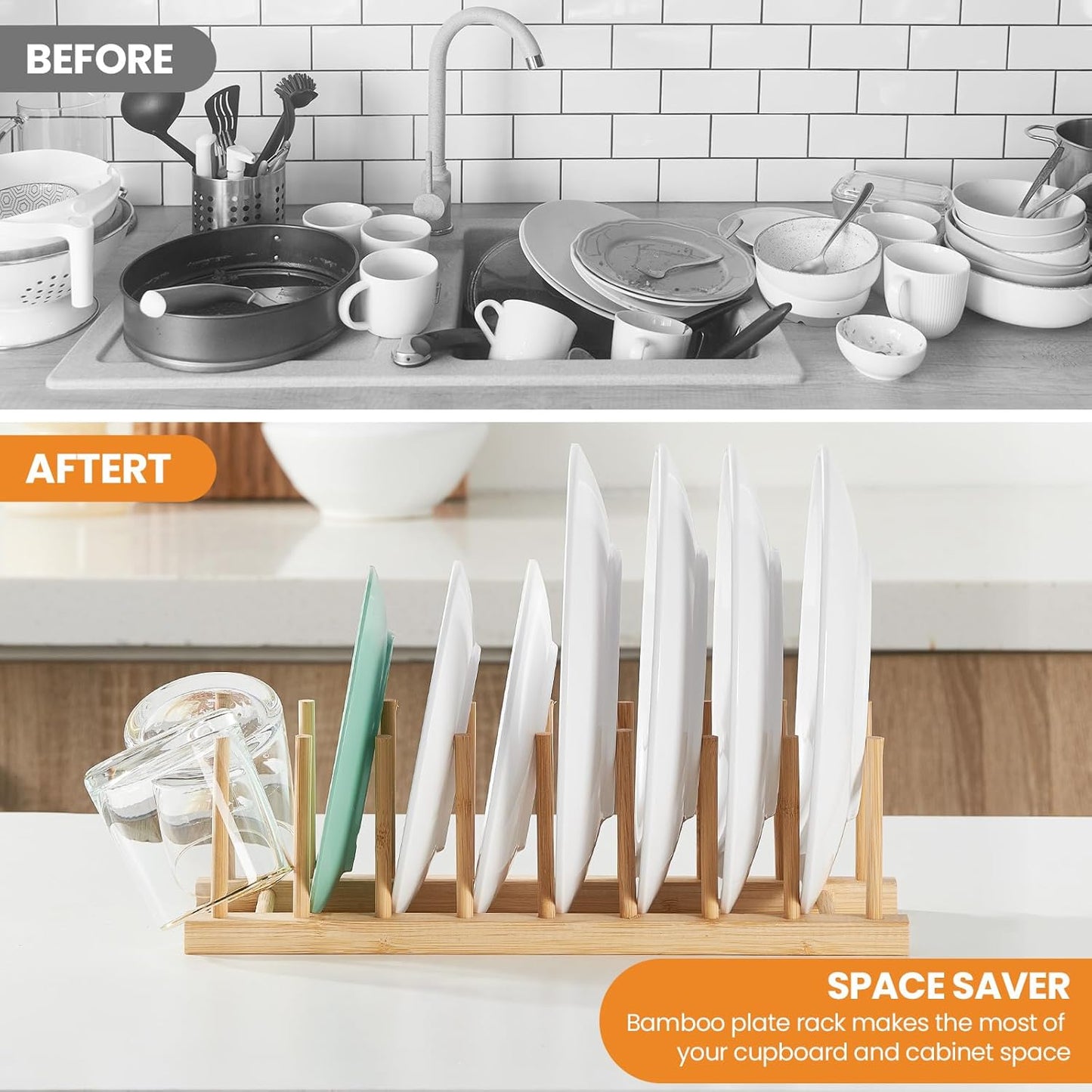 Bamboo Dish Drying Rack-2 PCS Pot Lid Plate Rack Organizer Holder for Cabinet-Cutting Board Organizer for Dish, Pot Lid, Bowl, Cup, Cutting Board