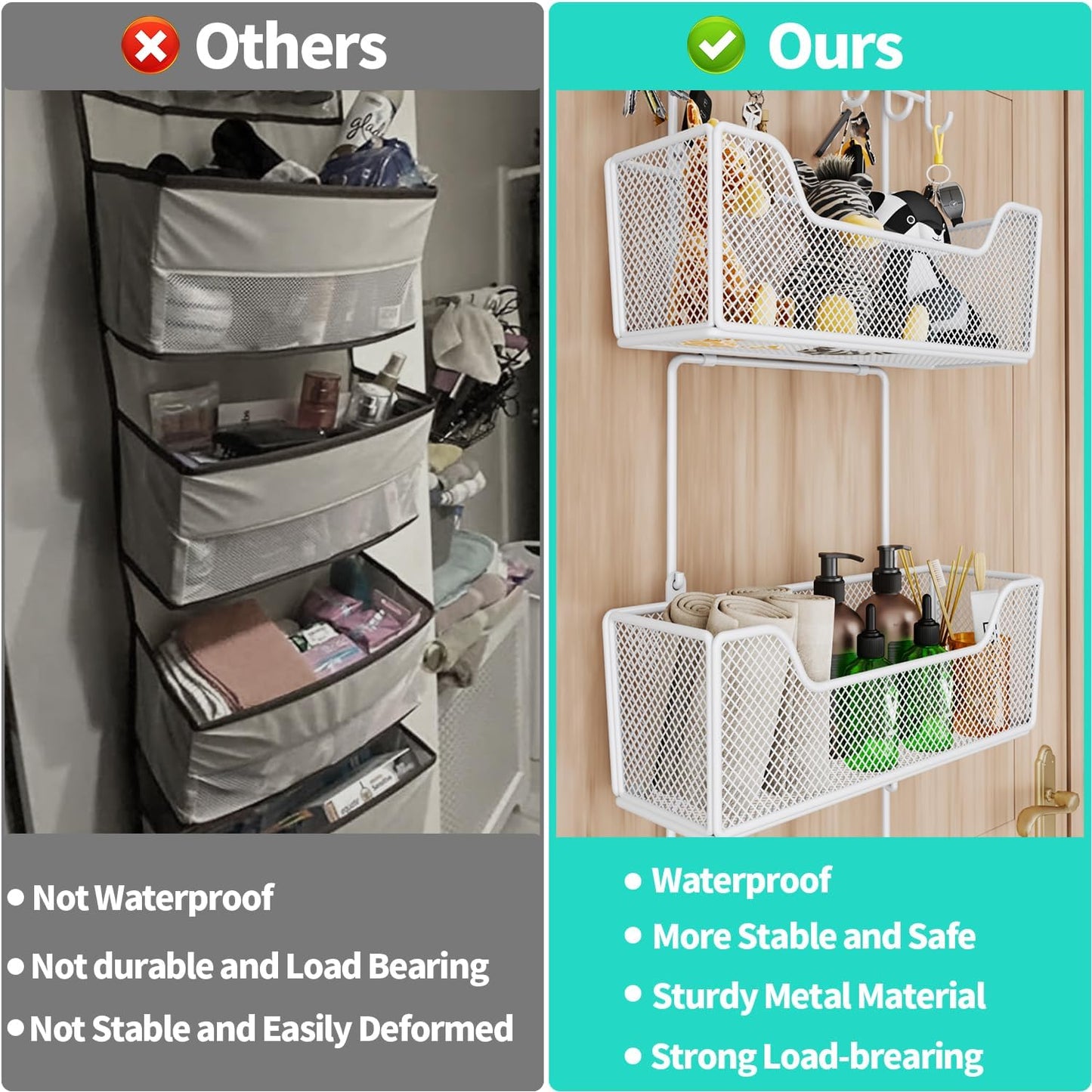 Over Door Organizer Storage - Hanging Door Organizer with 4 Metal Large Capacity Baskets and Adjustable Coat Hook for Bathroom Bedroom Kitchen Pantry Closet Cabinet
