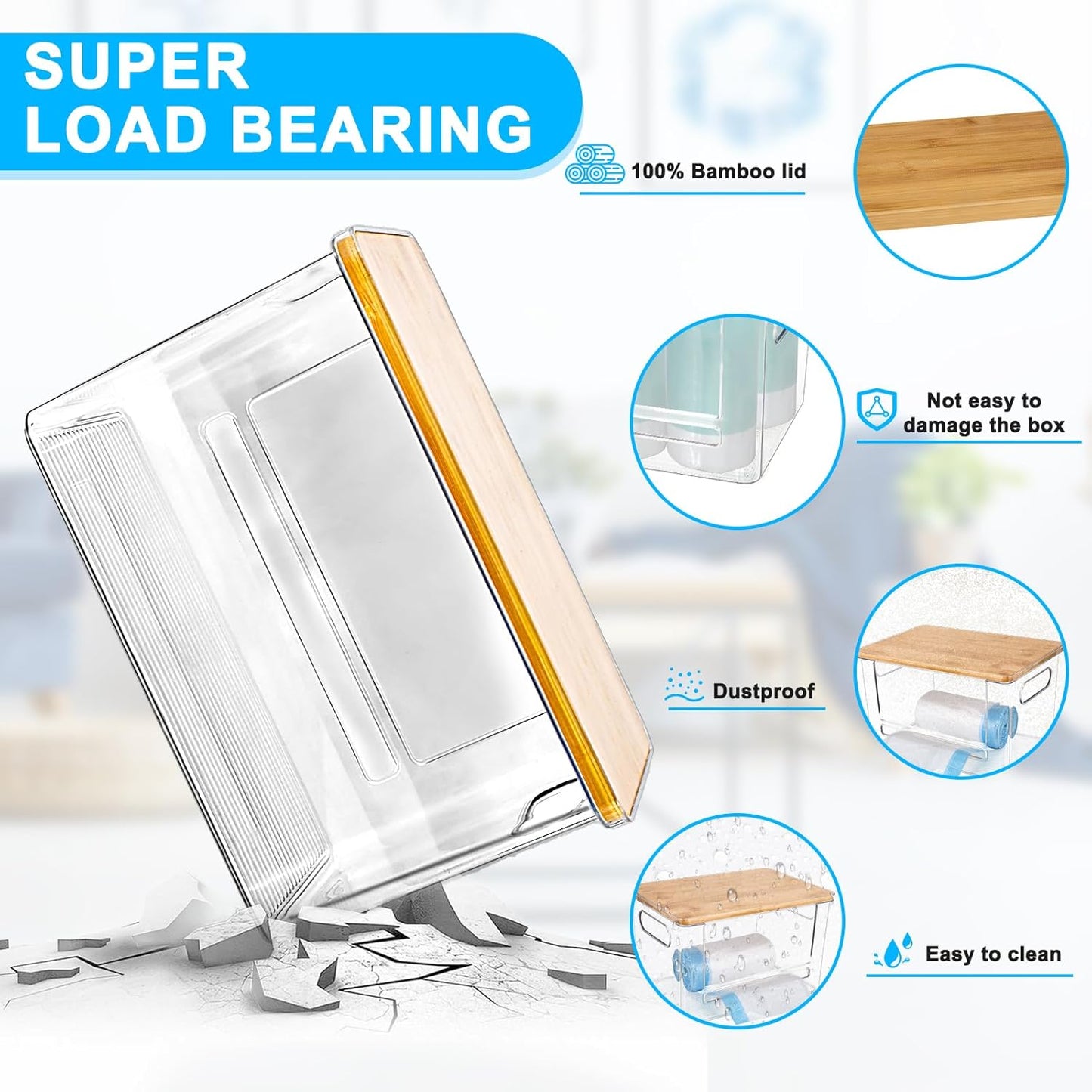 Trash Bags Dispenser, Trash Bag Holder, Stackable Garbage Bag Holder with Bamboo Lid