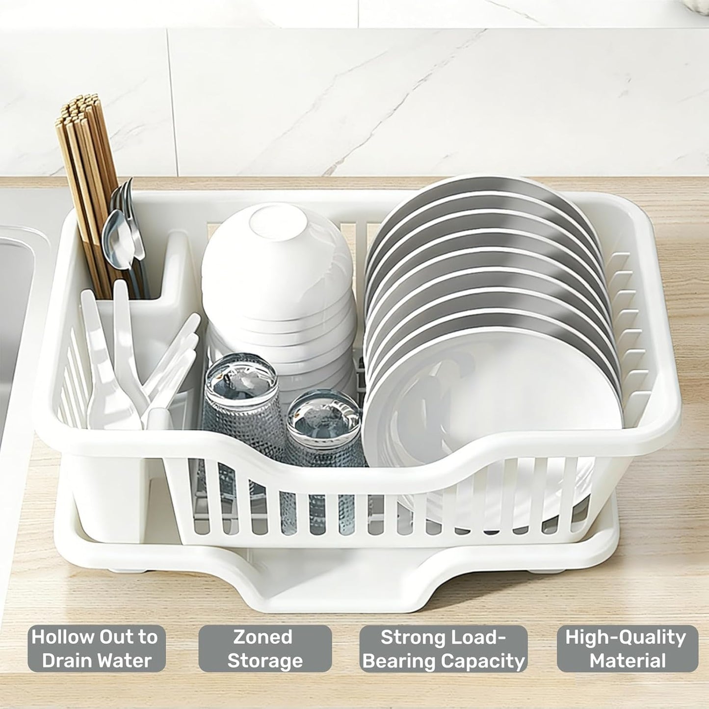 2-Piece Plastic Dish Drying Rack, Heavy Duty Sink Set Dish Rack