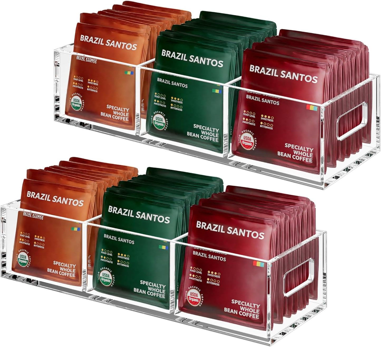 Tea Bag Organizer, Small Clear Tea Bag Holder for Drawer Kitchen Cabinets Pantry Countertops Organizers Storage, BPA-Free Acrylic Coffee Pods, Sugar Packets,Plastic Teabag Bins Home Organizer