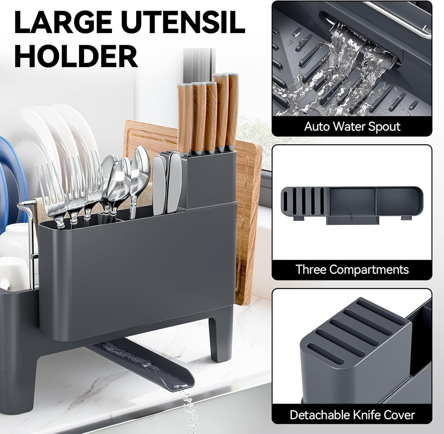 Expandable Dish Drying Rack, Stainless Steel Dish Rack with Aluminum Frame