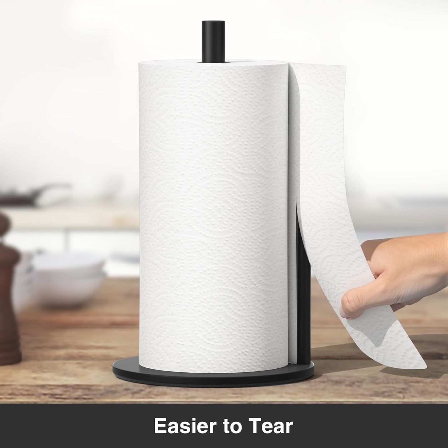Paper Towel Holder Black, Premium Stainless Steel Kitchen Roll Dispenser