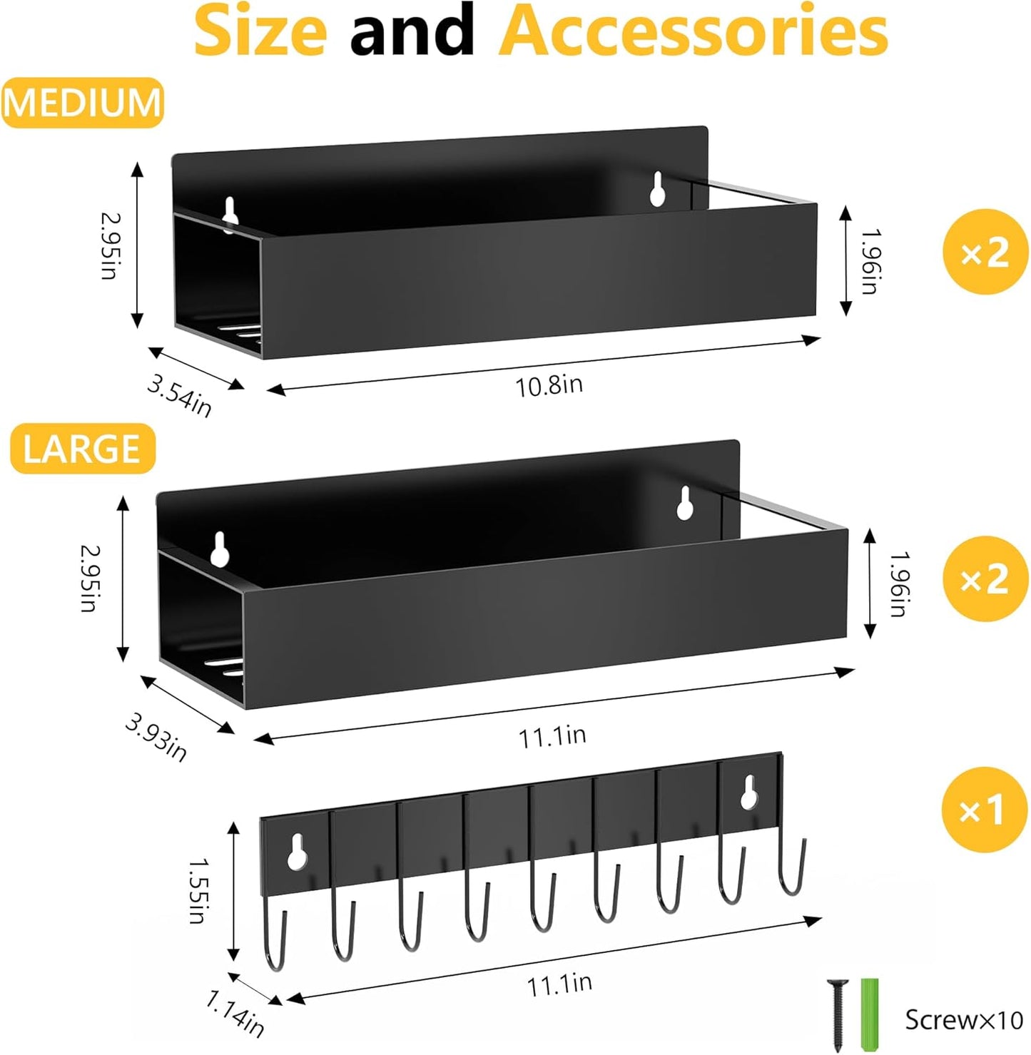 Magnetic Spice Rack for Refrigerator Seasoning Organizer for Spice Fridge Shelf storage Magnetic Shelf with Hook for Oven (BLACK, 5pack)