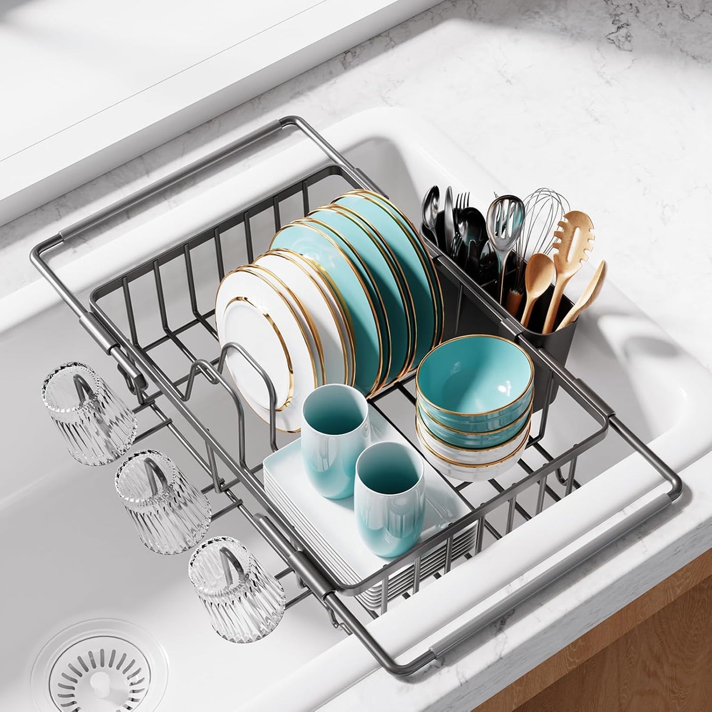 Dish Drying Rack in Sink - Expandable Stainless Steel Dish Rack Over the Sink