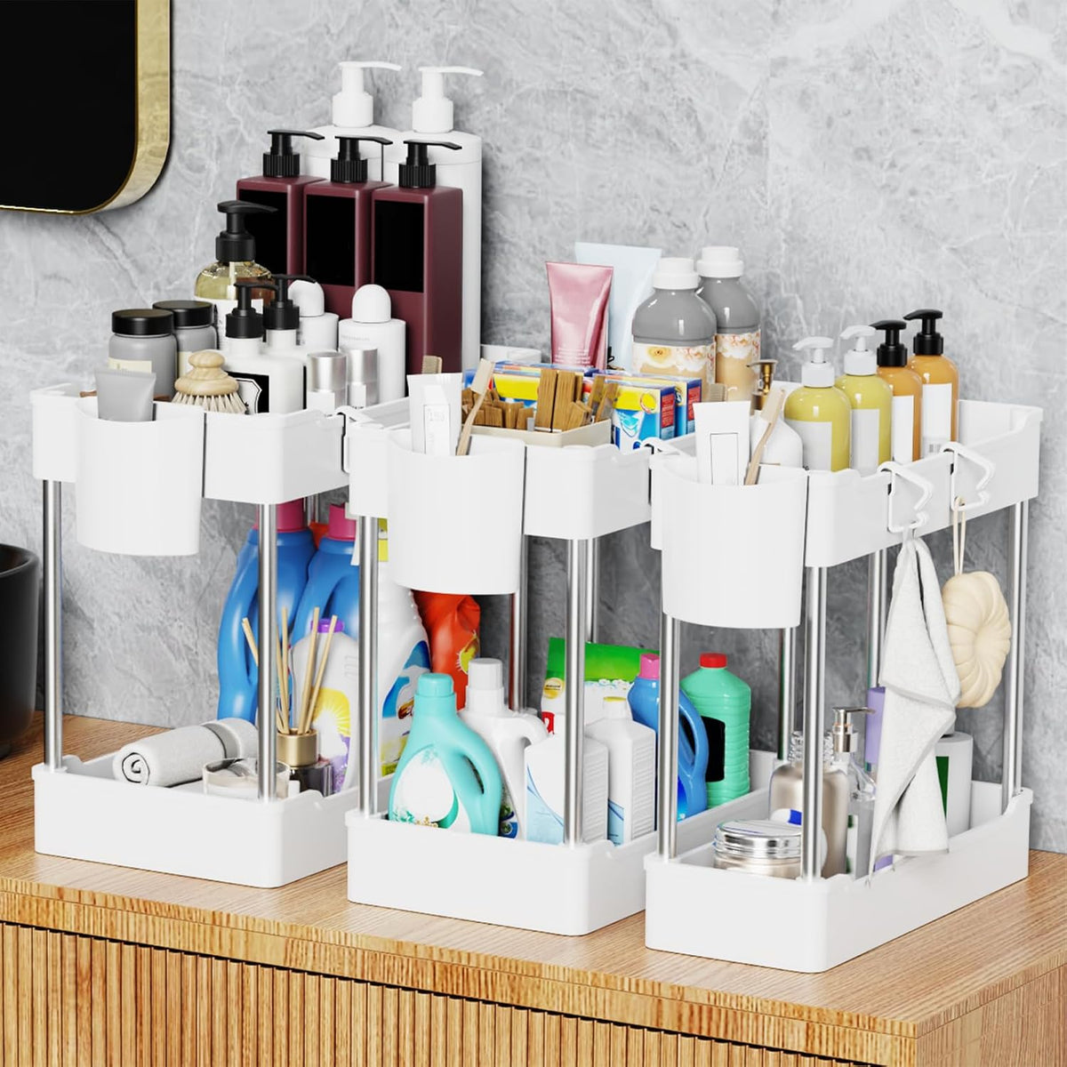 3 Pack Under Sink Organizer Bathroom and Storage Cabinet (Wh