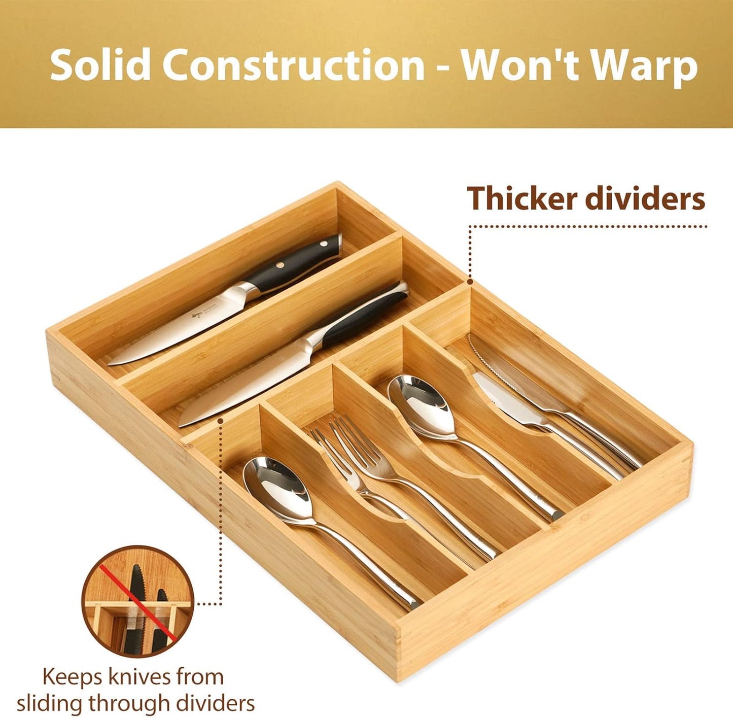 Kitchen Drawer Organizer, 12 Inch Silverware Utensil Tray Holder, Extra Deep