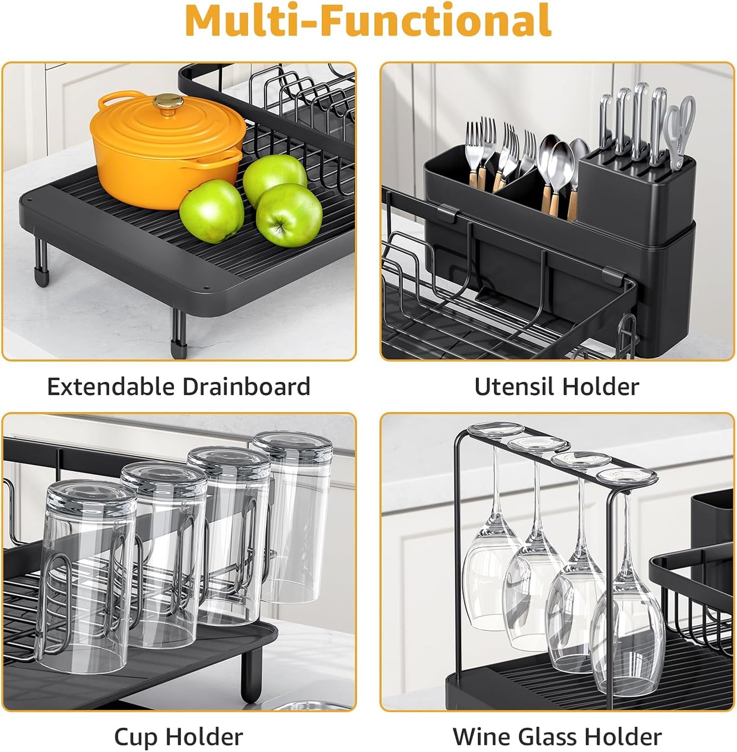 Large Dish Drying Rack – Expandable Dish Rack for Kitchen Counter