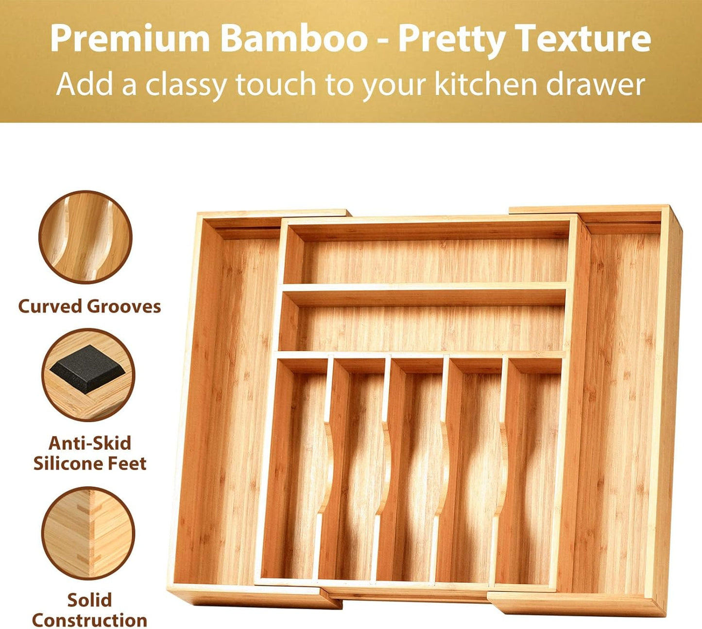 Large Expandable Kitchen Silverware Utensils Drawer Organizer