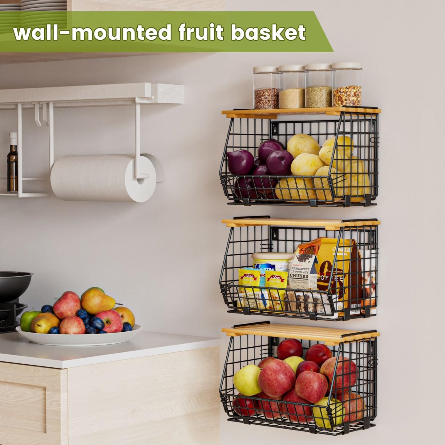 Wire Fruit Basket for Kitchen Storage: Hanging and Counter Basket for Vegetable Produce