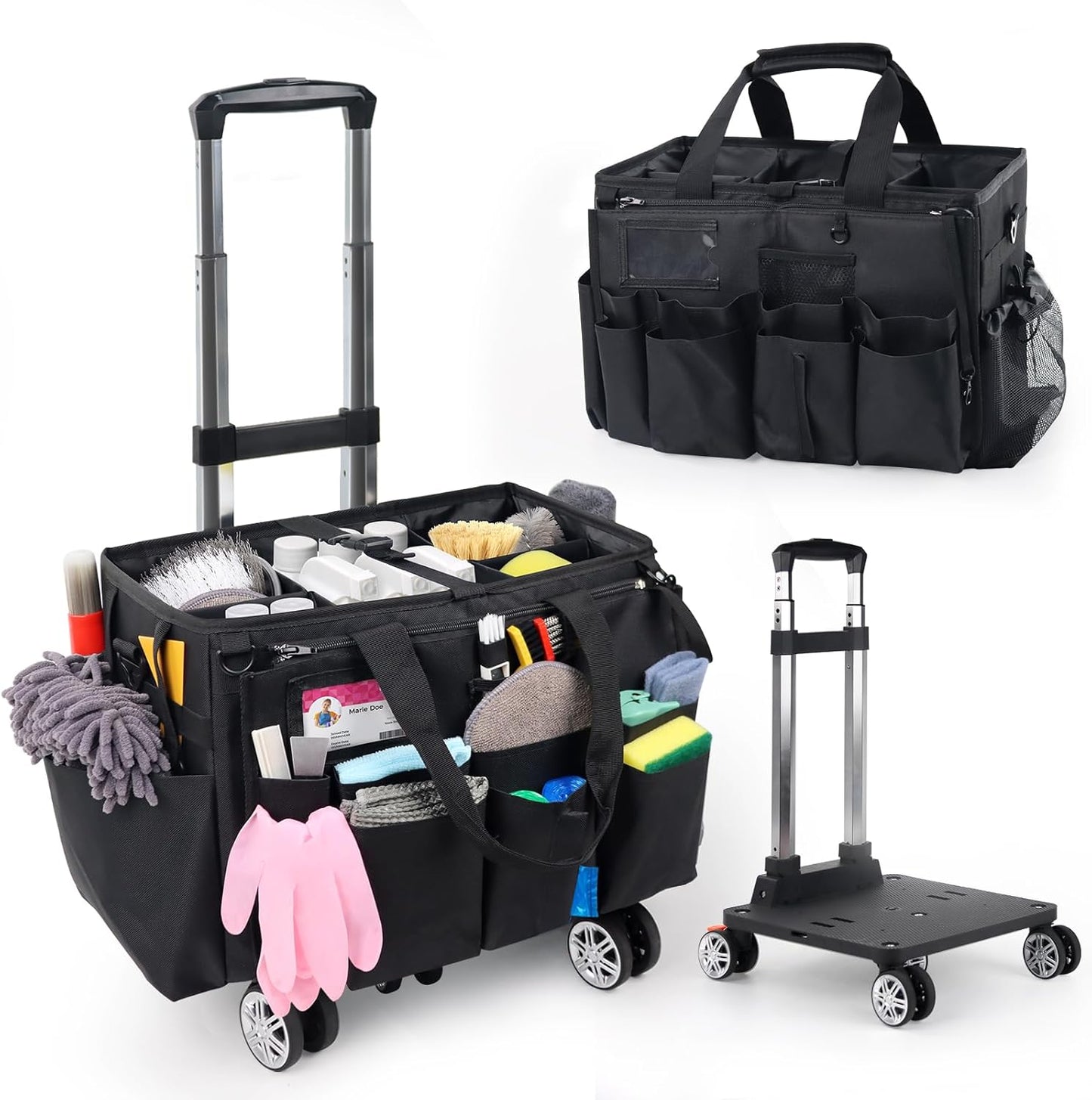 Rolling Cleaning Caddy Bag with Detachable Trolley