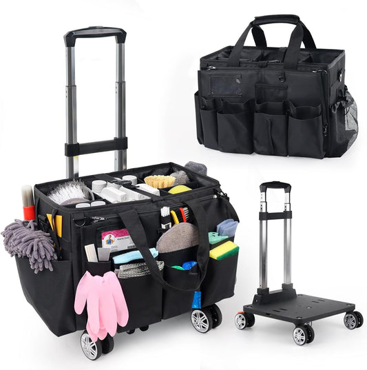 Rolling Cleaning Caddy Bag with Detachable Trolley