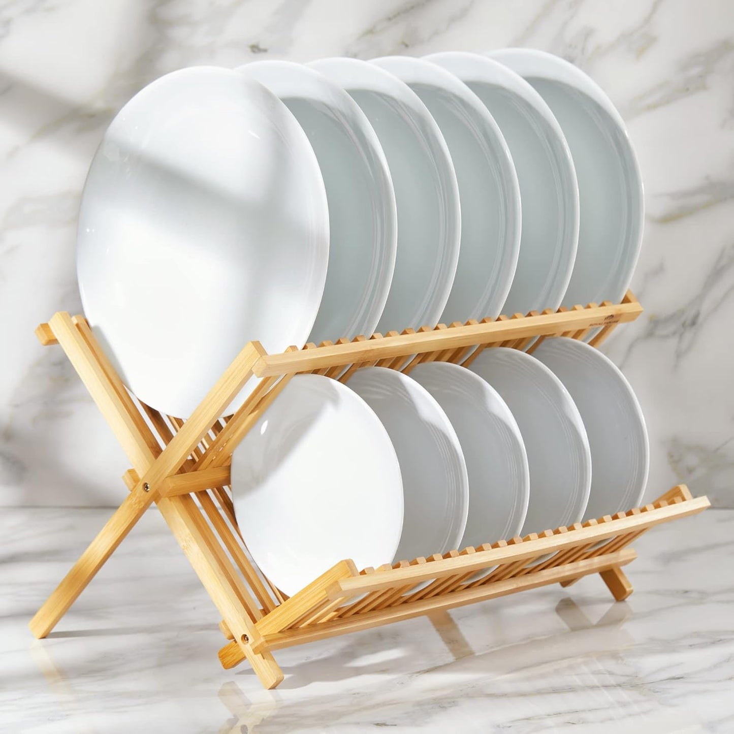 Premium Natural Bamboo Dish Rack, Collapsible Dish Drainer