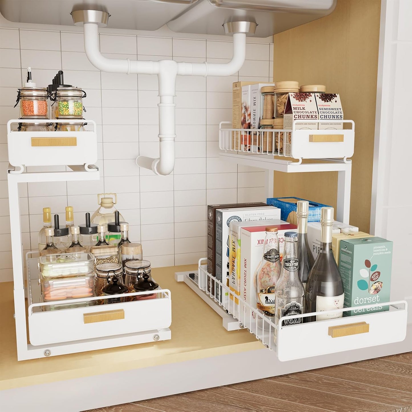 2 Pack Under Sink Organizer with Ball Bearing Sliding Drawer