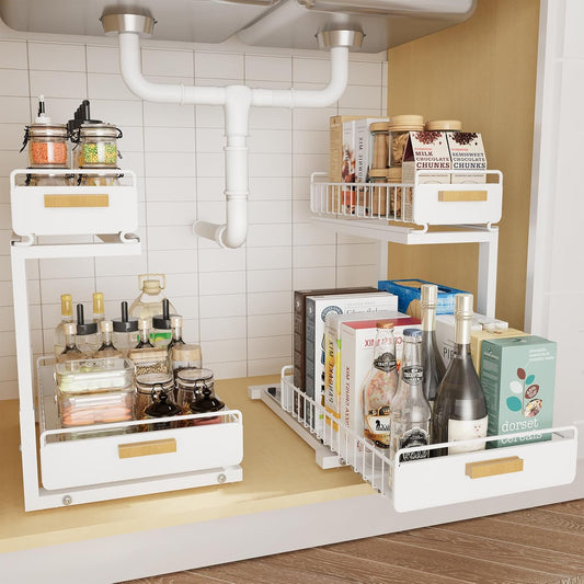 2 Pack Under Sink Organizer with Ball Bearing Sliding Drawer
