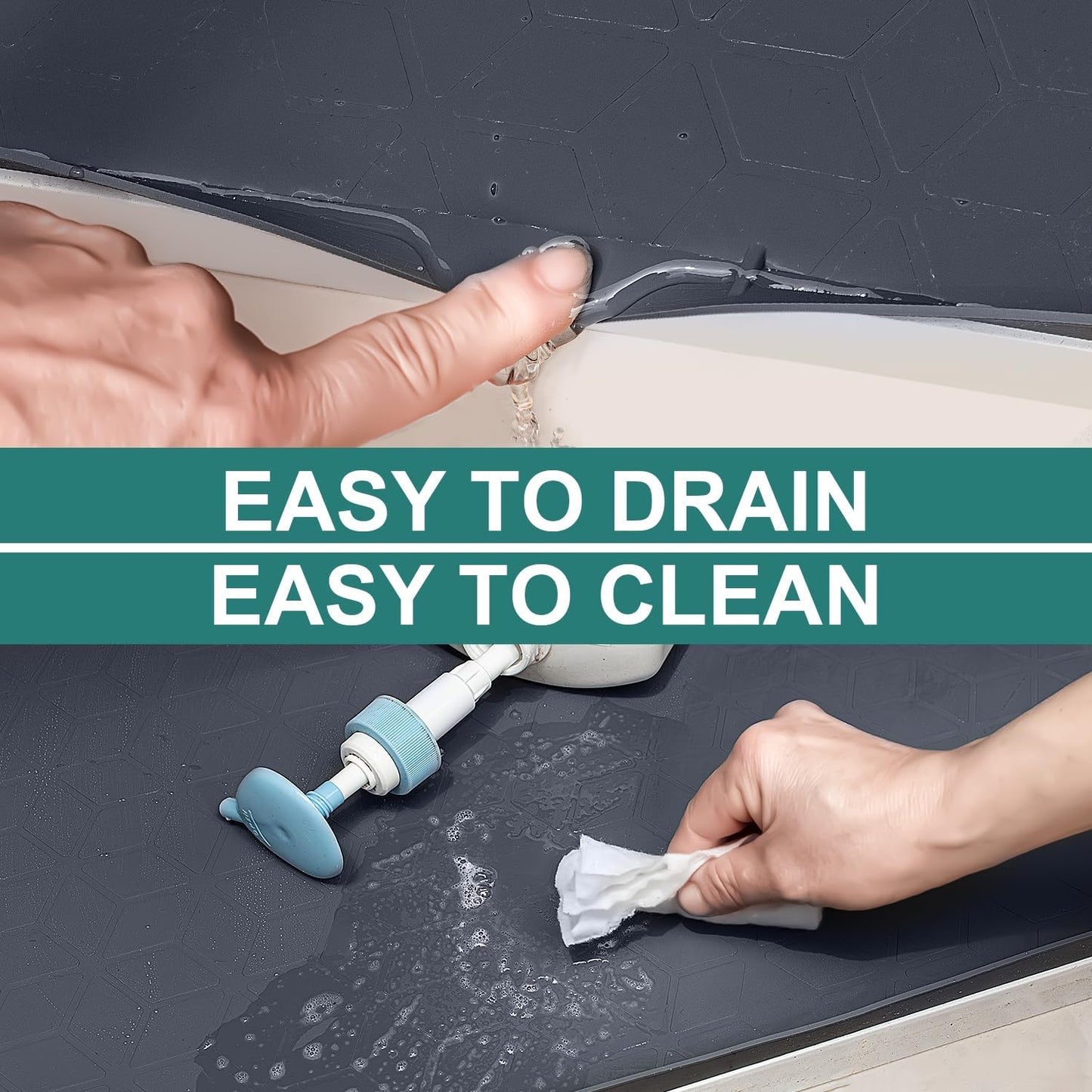 Under Sink Mat, 34" x 22" Waterproof Silicone Under Sink Tray for Kitchen & Laundry Cabinets