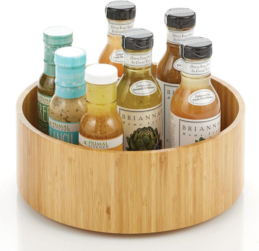 Lazy Susan Turntable Bamboo Spinner for Kitchen Cabinet, Pantry, Fridge, Cupboards, or Counter