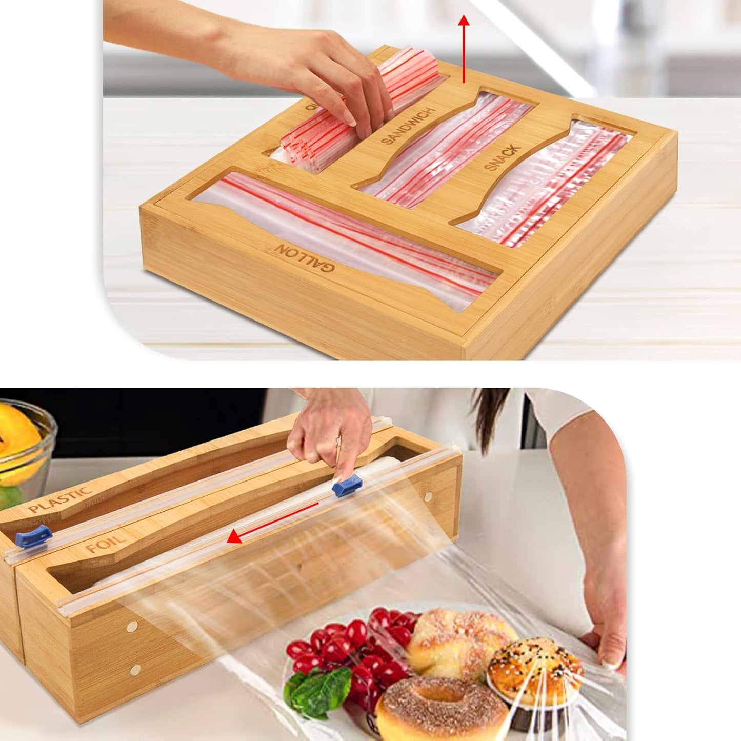 6-in-1 Magnetic Bamboo Drawer Organizer for Kitchen or Fridge