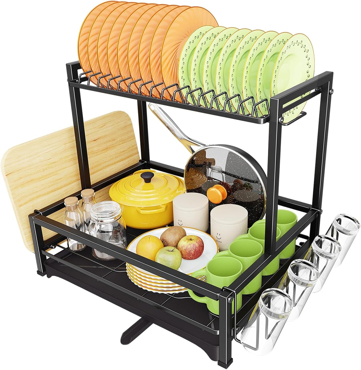 Dish Drying Rack, 2-Tier Dish Rack for Kitchen, Stainless Steel Dish Drainer, Black