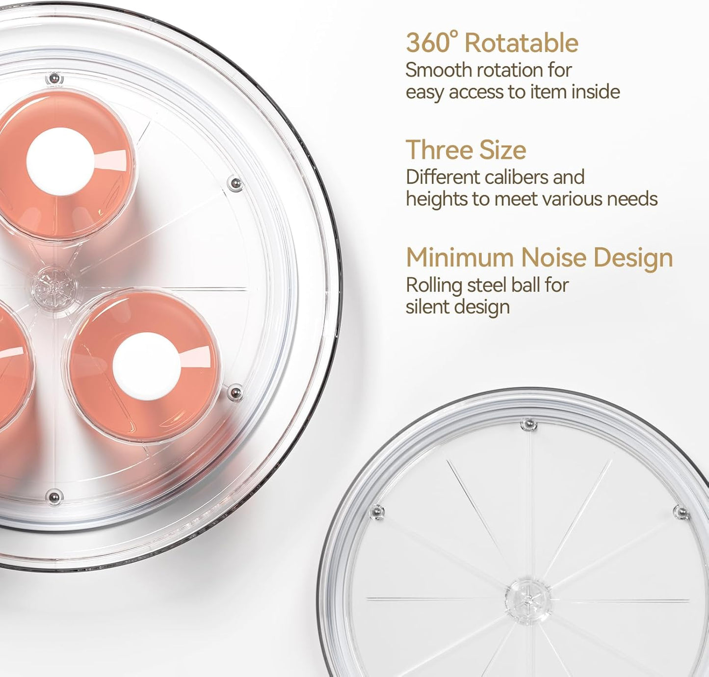 3 Pack Lazy Susan Organizer, Clear Lazy Susan Turntable for Cabinet, Spice Organizer for Pantry