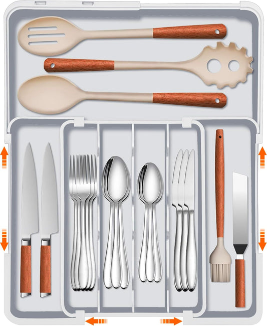 Expandable Silverware Drawer Organizer - 7 Compartments BPA-Free Kitchen Utensil Tray