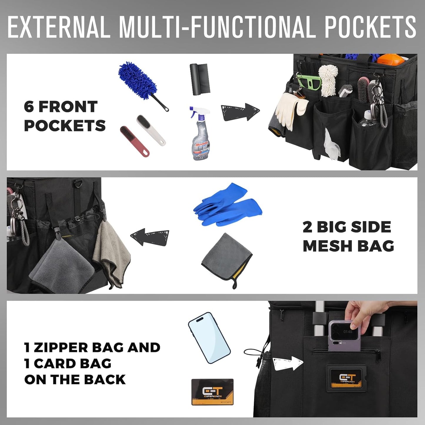 Rolling Cleaning Caddy Bag with Detachable Trolley, Large Cleaning Supplies Organizer with Wheels