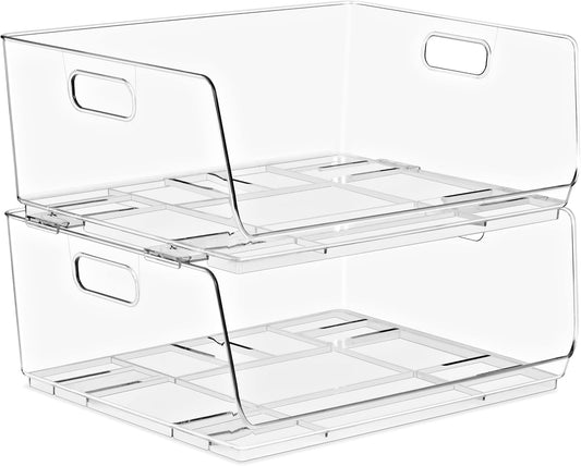 Stackable Storage Bins Open Front - Clear Storage Bins - Pantry Bins for Storage and Organization