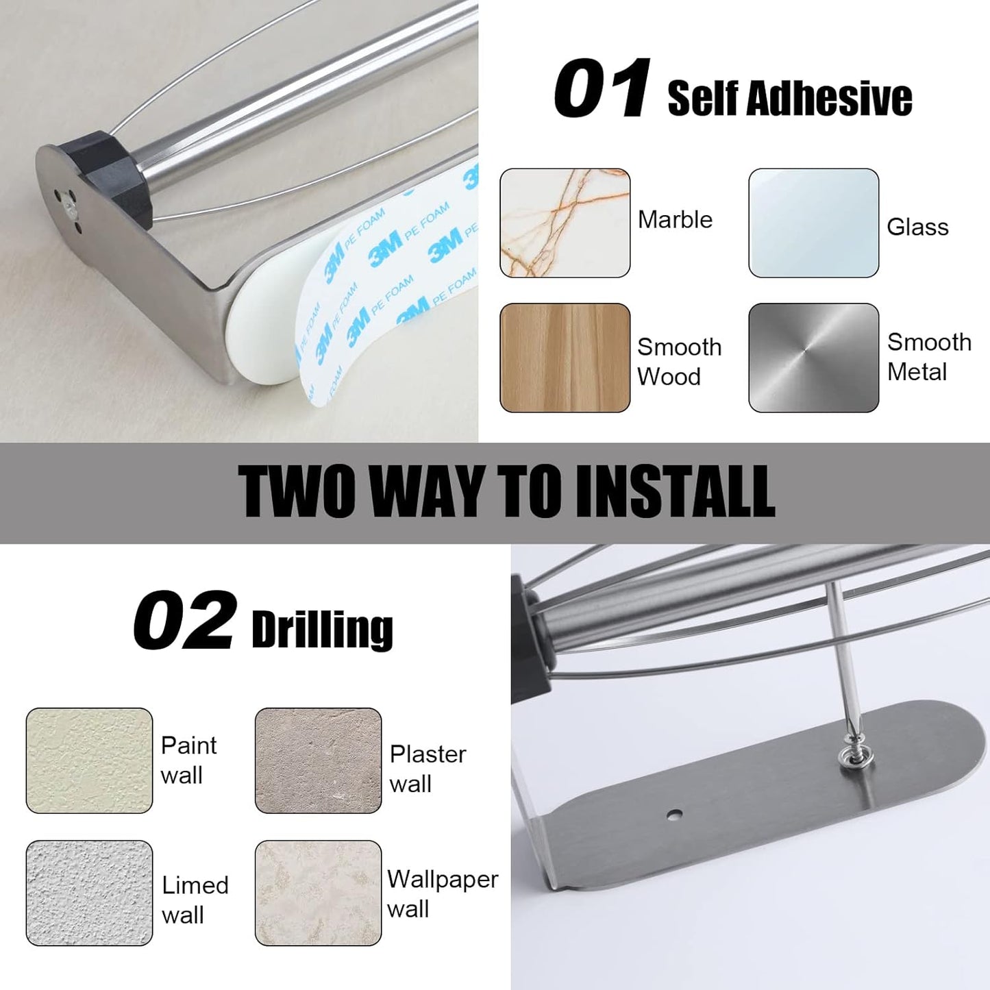2 Pack Paper Towel Holder, Easy Tear with Damping Function