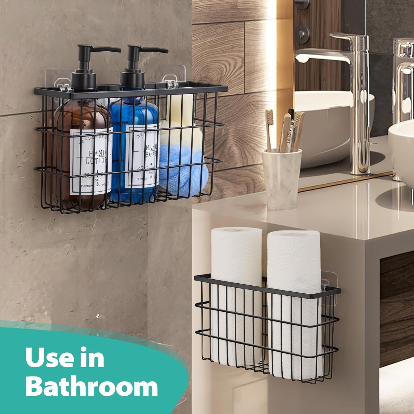 2 Pack Cabinet Door Organizer,Self Adhesive Lid Organizers Inside Cabinet Storage Boxes,Hanging Storage Basket Organizer Wall Mounted Pantry Caddy Cup Holder for Kitchen,Fridge,Bathroom