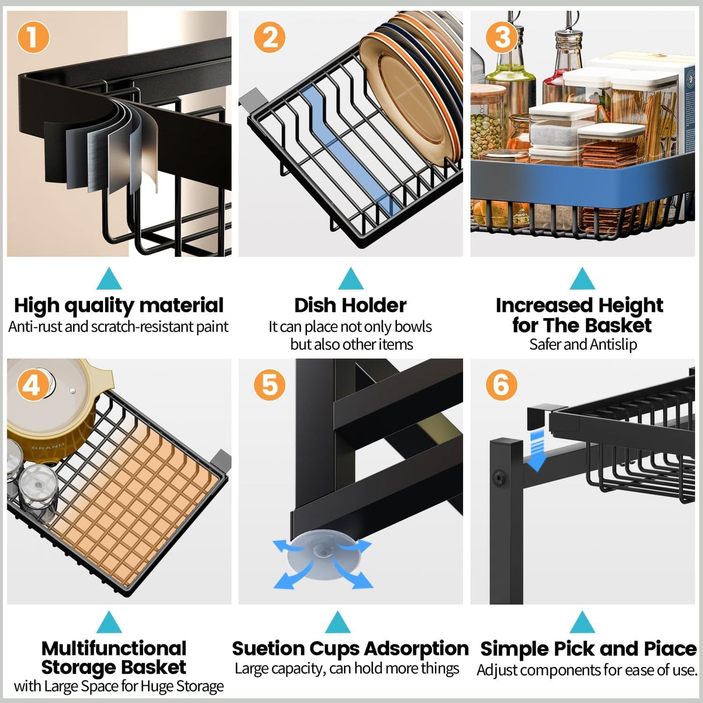 Over The Sink Dish Drying Rack (Expandable Height and Length) Snap-On Design 2 Tier Large Dish Rack 31-39.4L x 12W x 34-38H inches