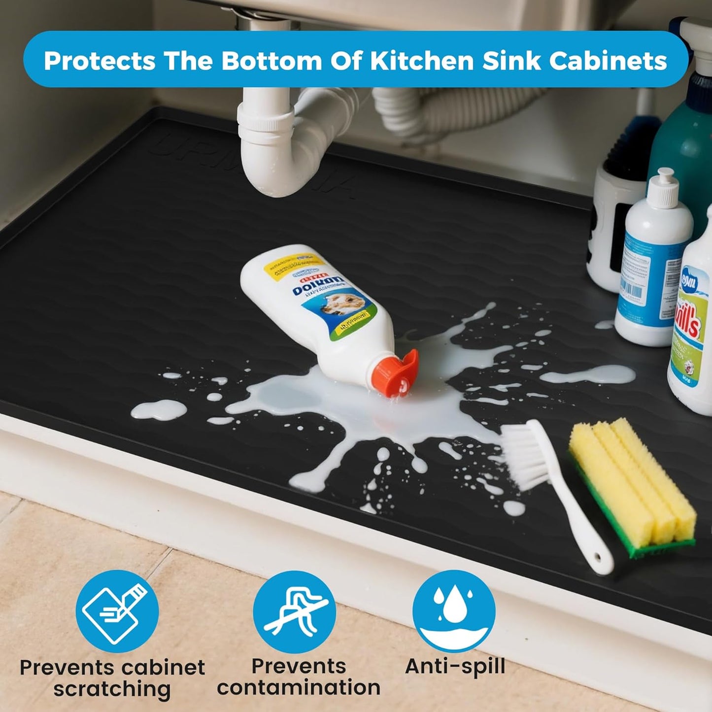 19'' x 19'' Waterproof Silicone Under Sink Mat Cabinet and Counter Protector