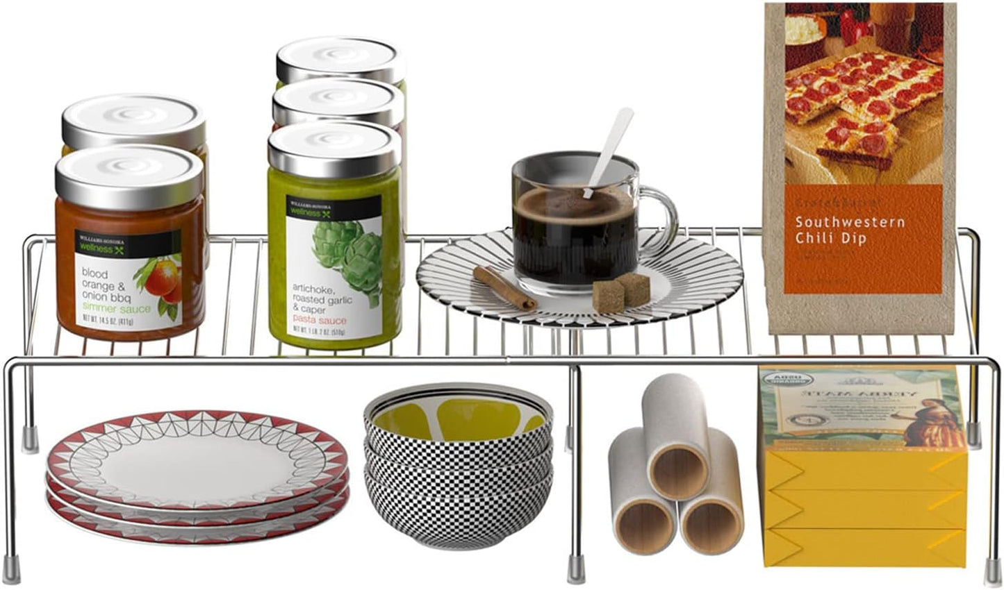 Kitchen Cabinet Expandable Shelf Organizers Set of 4, Adjustable Metal Wire Pantry Storage Shelves